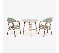 Ensemble De Bistrot Brielle Composé D'une Table Ronde De 80 Cm Et De 2 Chaises De Jardin Empilables En Aluminium Avec Accoudoirs Vert Choux - Blanc Gardenia