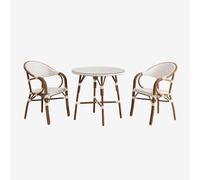 Ensemble De Bistrot Brielle Composé D'une Table Ronde De 80 Cm Et De 2 Chaises De Jardin Empilables En Aluminium Avec Accoudoirs Beige Nude - Blanc Gardenia
