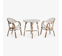 Ensemble De Bistrot Brielle Composé D'une Table Ronde De 80 Cm Et De 2 Chaises De Jardin Empilables En Aluminium Avec Accoudoirs Blanc Gardenia Blanc