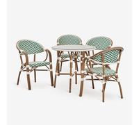 Ensemble De Bistrot Brielle Composé D'une Table Ronde De 80 Cm Et De 4 Chaises De Jardin Empilables En Aluminium Avec Accoudoirs Vert Choux - Blanc Gardenia