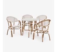 Ensemble De Bistrot Brielle Composé D'une Table Ronde De 80 Cm Et De 4 Chaises De Jardin Empilables En Aluminium Avec Accoudoirs Blanc Gardenia Blanc