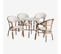 Ensemble De Bistrot Brielle Composé D'une Table Ronde De 80 Cm Et De 4 Chaises De Jardin Empilables En Aluminium Avec Accoudoirs Beige Nude - Blanc Gardenia