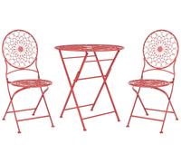 Ensemble de Bistrot en Métal Rouge Ajouré Table et 2 Chaises Pliantes Balcon Sca