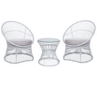 Ensemble de Bistrot en Rotin PE Blanc Cassé et Verre Trempé Table et 2 Chaises M