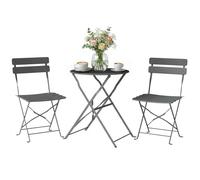 Ensemble de bistrot jardin - 3 pièces table et 2 chaises pliantes en acier avec double protection anti-rouille - métal - gris