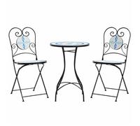 Ensemble de bistrot mosaïque - BURKE - Bleu et blanc - Table 50x70 cm - Chaises 38x45 5x89 5 cm
