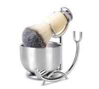 Ensemble de blaireau de rasage moderne comprenant un support sanitaire à séchage rapide et un bol en métal durable à double paroi