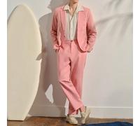 Ensemble de blazer à manches longues et pantalon de costume décontracté à poches obliques, couleur unie, printemps/été, col à revers rose, formel & fermeture éclair, style Old Money L,M,S,XL,XXLUnicol