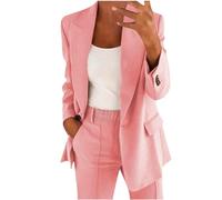 Ensemble de blazer élégant pour femme - Style urbain uni - Pantalon 2 pièces - Costume d'affaires moderne - Pantalon à revers - Coupe ajustée - Tenue de bureau sportive - Ensemble blazer pour femme