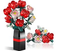 Ensemble de Blocs de Construction de Bouquet de Fleurs pour Enfants, Maison ou Bureau Décoration Artificielle de Roses, Cadeau pour Adultes, Femmes, Saint-Valentin, Fête des Mères, Anniversaire