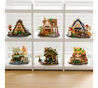 Ensemble de blocs de construction de maison dans les arbres de la forêt, ensemble de blocs de construction de maison dans les arbres avec moulin à vent, ensemble de blocs de construction de maison dan