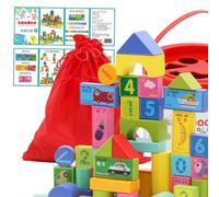 Ensemble de Blocs de Construction en Bois de L'alphabet en Tonneau coloré, de Motifs, Jouet Durable pour Garçons et Filles, Reconnaissance de Forme, Bloc de Bois éducatif (50 pièces)