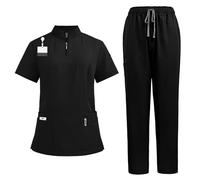 Ensemble de blouses médicales Meichoon pour femmes avec col droit, fermeture éclair, haut avec quatre poches, pantalons de yoga extensibles pour soins médicaux, uniforme de travail pour salon de