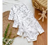 Ensemble de body/combishort à manches longues pour bébé garçon/fille nouveau-né, en couleur blanche unie, col croisé, confortable, mignon, élégant, minimaliste, style mode, stretch 6-9M,0-1M,1-3M,3-6M