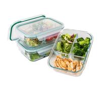 Classbach Boîtes repas en verre C-FHDM4021G, 3 compartiments, micro-ondes & lave-vaisselle, 3x1000 ml