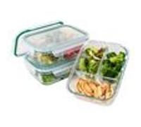 Classbach® Boîtes repas en verre à 3 compartiments, adaptées au lave-vaisselle, au micro-ondes et au four, pour une alimentation saine. 3x 1000 ml. C-FHDM 4021 G.