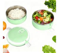 Ensemble De Boîtes à Bento Thermiques Empilables Pour Adultes, Boîte à Déjeuner Ronde En Acier Inoxydable 304, Récipients Alimentaires Scellés, Boîte à Déjeuner Thermique (Green 2 Layers)