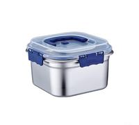 Ensemble de boîtes de conservation alimentaire en acier inoxydable - Boîte à déjeuner étanche avec couvercles scellés en silicone, passe au réfrigérateur, 1 800 à 4 000 ml (4 tailles), argent + bleu