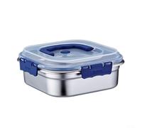 Ensemble de boîtes de conservation alimentaire en acier inoxydable - Boîte à déjeuner étanche avec couvercles scellés en silicone, passe au réfrigérateur, 1 800 à 4 000 ml (4 tailles), argent + bleu