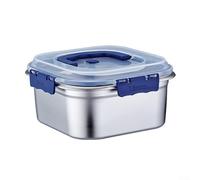 Ensemble de boîtes de conservation alimentaire en acier inoxydable - Boîte à déjeuner étanche avec couvercles scellés en silicone, passe au réfrigérateur, 1 800 à 4 000 ml (4 tailles), argent + bleu