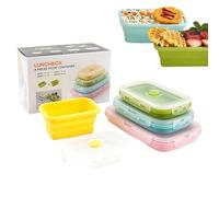 Ensemble de boîtes de nourriture en silicone de 4 pièces - Organisateur empilable réutilisable étanche et résistant aux odeurs | Conteneurs pour adultes Étudiants École Randonnée Lieu de lav