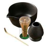 Ensemble de bol à avec fouet et support, kit complet interactif de poudre de thé vert comprenant un plat à bec, un batteur à roseaux, une cuillère et un support, idéal pour le brassage