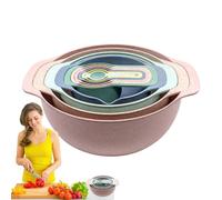 Ensemble de bol à mélanger coloré - ensemble de bol de cuisine à 10 pièces empilable, tasses à mesurer et tamis à mesurer | Conteneurs de préparation à l'économie d'espace avec une passoire et une pas