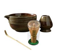 Ensemble de bol à whisky - Kit complet de thé japonais avec bol à spout, whisk, scoop et support - Kit de cérémonie traditionnelle, outils en grès pour les amateurs - Accessoire de blanchiment fluide