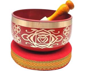 Ensemble de bol chantant tibétain, rouge, avec maillet et coussin, bol chantant fait à la main, pour la méditation, la thérapie sonore, les pratiques spirituelles, le yoga, boîte cadeau en papier