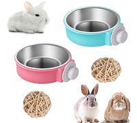 Ensemble De Bol De Lapin, Grand Bol De Nourriture De Lapin d'animal De Compagnie, Petit Bol De Cage d'animal Et Bol d'alimentation d'eau Suspendu en Acier Inoxydable(Rosa und Blau)