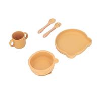 Ensemble de Bol de Plaque de bébé, Ustensiles de bébé en Bois de Hêtre de Silicone de Base d'aspiration Confortable de Contact pour la Salle à Manger (Tapez 4)
