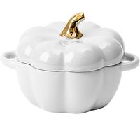 Ensemble de bols à citrouille avec couvercle et poignée, 414 ml - Ramequins en céramique pour la cuisson, cocotte individuelle, en grès, passe au four (blanc)