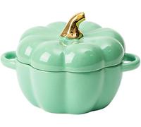 Ensemble de bols à citrouille avec couvercle et poignée, 414 ml - Ramequins en céramique pour pâtisserie, cocotte individuelle, en grès, passe au four (vert)