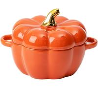 Ensemble de bols à citrouille avec couvercle et poignée, 414 ml - Ramequins en céramique pour pâtisserie, cocotte individuelle, en grès, passe au four (orange)