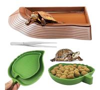 Ensemble de bols à eau 4 en 1 pour tortues, accessoires pour tortues terrestres avec 2 bols en forme de feuille pour reptiles, distributeur d'eau pour reptiles, bol d'eau pour lézard