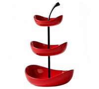 Ensemble de bols à fruits en céramique rouge à 3 niveaux avec plateau de service double couche avec support en métal, support à fruits décoratif multicouche, parfait pour les fêtes et la décoration de