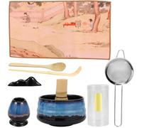 Ensemble de bols à matcha japonais en céramique pour les voyages à la maison - Facile à nettoyer - Résistant à la rouille - Pour les amateurs de thé débutants (bleu noir, 8 pièces)