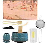 Ensemble de bols à matcha japonais en céramique pour les voyages à la maison - Facile à nettoyer - Résistant à la rouille - Pour les amateurs de thé et les débutants (bleu marine, 8 pièces)
