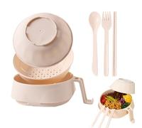 Ensemble de bols à nouilles - Bol de 15,5 cm avec couvercle, baguettes, cuillère, fourchette | Matériau PP de grande capacité pour soupe instantanée pour aliments asiatiques, passe au micro-ondes