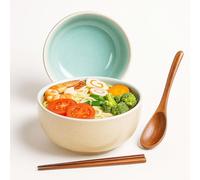 Ensemble de bols à ramen japonais en céramique, 1100 ml, bol à pho avec cuillère et baguettes, convient comme bol à soupe et à riz (blanc)