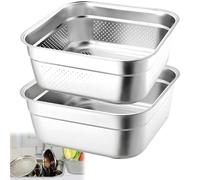 Ensemble de bols à vaisselle 2 en 1 en acier inoxydable de 32,5 cm avec passoire, bol de lavage pour fruits et légumes pour évier de qualité alimentaire pour égoutter le riz, les pâtes, la passoire