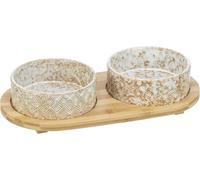 Trixie ensemble gamelle/bol à eau en céramique/bambou blanc/naturel 2 x 800 ml 39 x 8 x 20 cm