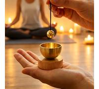 Ensemble de bols chantants avec base en bois, mini bol sonore de méditation | Pour yoga, pleine conscience, soulagement du stress, décoration de bureau, équilibre des chakras, finition naturelle ou noyer