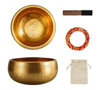 Ensemble de bols chantants tibétains en laiton, 8,6 cm de diamètre, livré avec une base en bois, 2 clochettes en laiton et un sac de rangement, bol sonore pour yoga, méditation