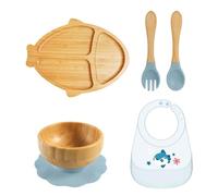 Ensemble de bols d'alimentation adaptés aux enfants de plus de 6 mois - Bavoir alimentaire avec cuillère et fourchette pour les voyages quotidiens à la maison - Assiette repas pour bébé