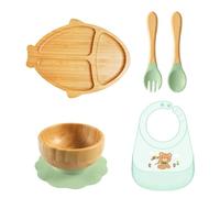Ensemble de bols d'alimentation adaptés aux enfants de plus de 6 mois - Bavoir alimentaire avec cuillère et fourchette pour les voyages quotidiens à la maison - Assiette repas pour bébé