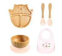 Ensemble de bols d'alimentation adaptés aux enfants de plus de 6 mois - Bavoir alimentaire avec cuillère et fourchette pour les voyages quotidiens à la maison - Assiette repas pour bébé