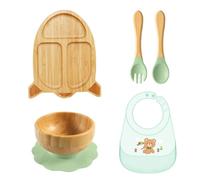 Ensemble de bols d'alimentation adaptés aux enfants de plus de 6 mois - Bavoir alimentaire avec cuillère et fourchette pour les voyages quotidiens à la maison - Assiette repas pour bébé