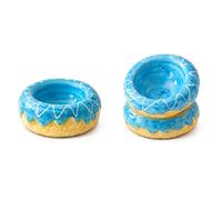 Ensemble de bols doubles en céramique en forme de beignet pour chat, bol à eau et bol à eau inclinables à 15° - Gamelle en céramique adaptée aux moustaches pour chat de petite taille (émail bleu)