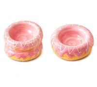 Ensemble de bols doubles en céramique en forme de beignet pour chat, bol à eau et bol à eau inclinables à 15° - Gamelles en céramique adaptées aux moustaches pour chat de petite taille (émail rose)